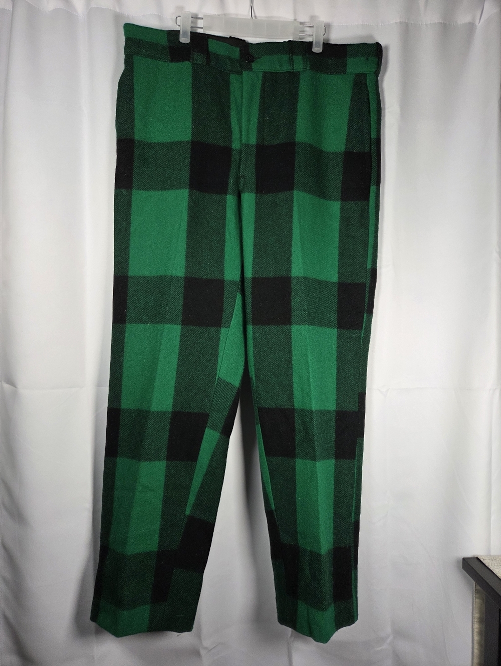 Vintage Johnson Woolen Mills Vermont Green Buffalo Plaid Wool Pants Mens 38 X 32
